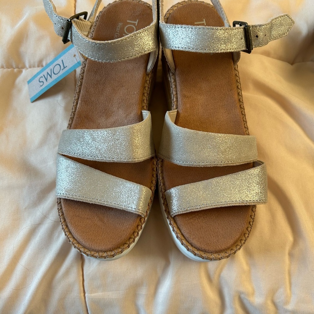 TOMS Metallic Champagne Strappy Sandals